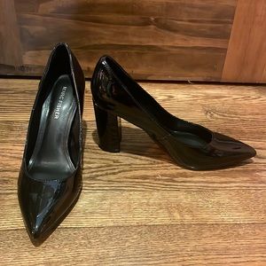 Marc Fisher Black Patent Leather High Heels Pointy Toe Block Heel